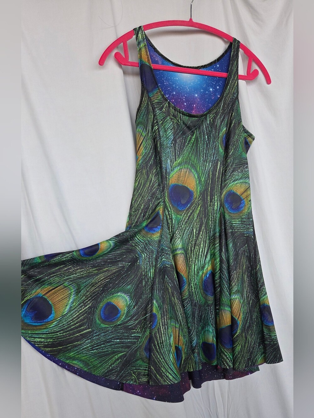 BlackMilk Peacock vs Purple Galaxy Inside Out Dress